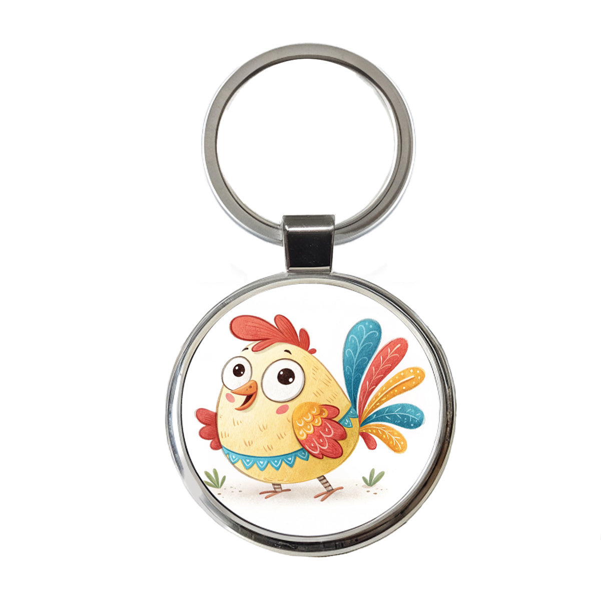 Chicken Children's Illustration Style Round Metal Keychain