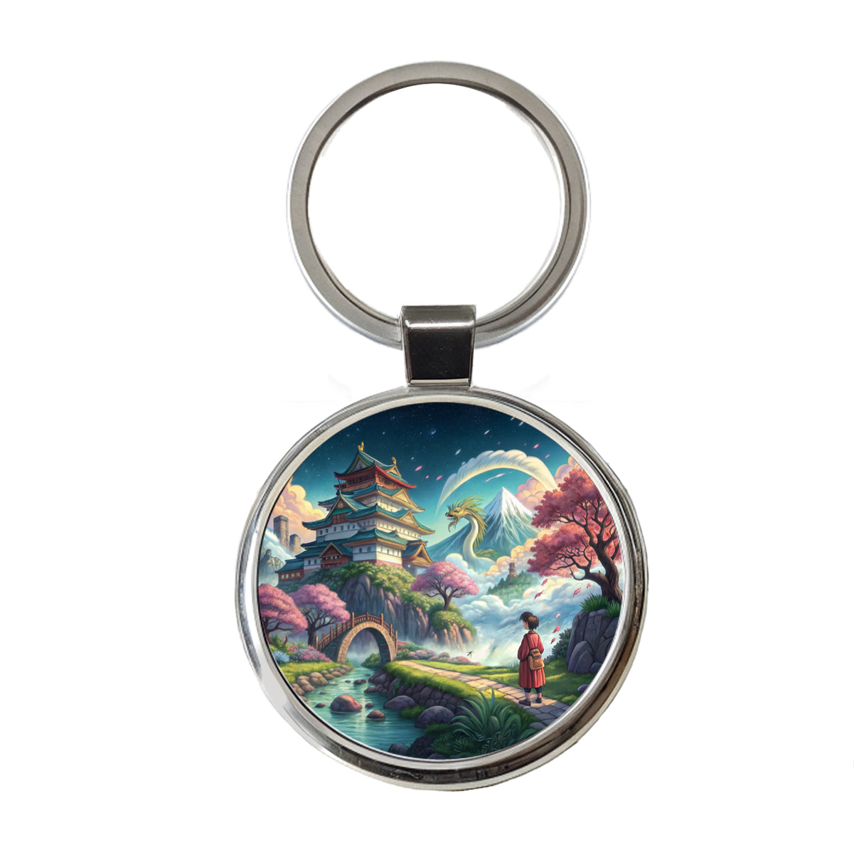 Classic Japanese Anime Style Fantasy World Round Metal Keychain