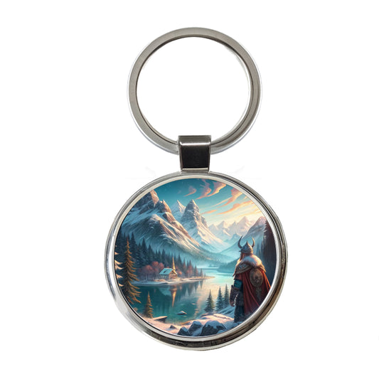 Classic Nordic Viking Anime Style Fantasy Round Metal Keychain