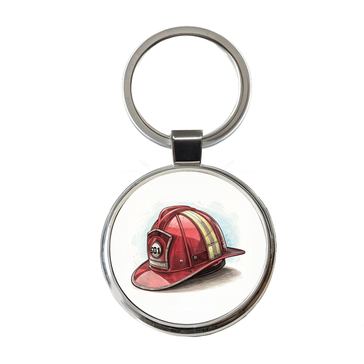 Classic Red Firefighter Fireman Helmet Round Metal Keychain