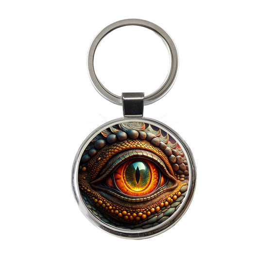 Close-Up Of a Dragon's Eye Fantasy Round Metal Keychain