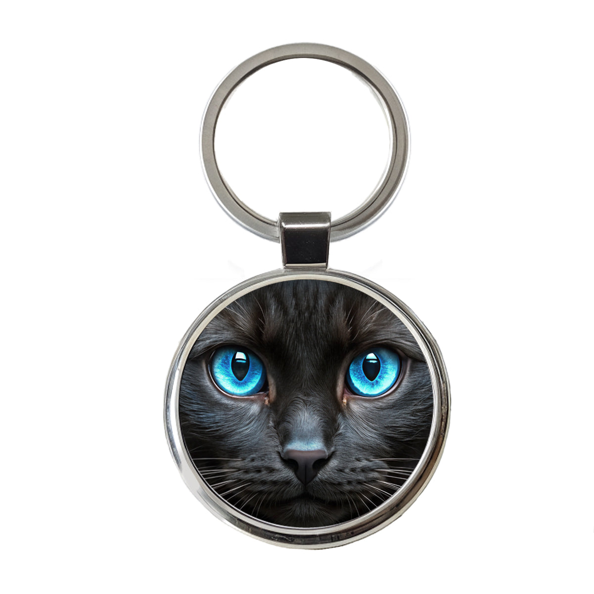 Close-Up Of Blue Cat Eyes Round Metal Keychain
