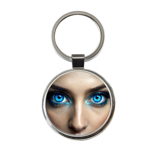Close-Up Of Blue Eyes Round Metal Keychain