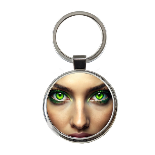Close-Up Of Green Eyes Round Metal Keychain