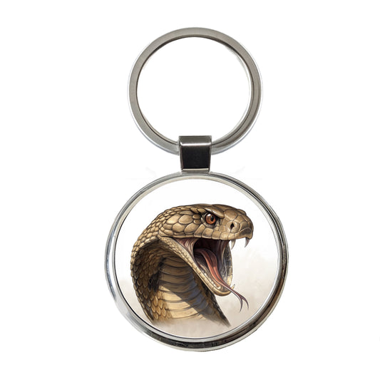 Cobra Snake Head Close-up Scary Reptile Round Metal Keychain