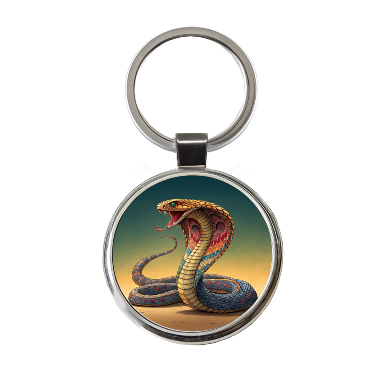 Colorful Cobra Snake Reptile Round Metal Keychain