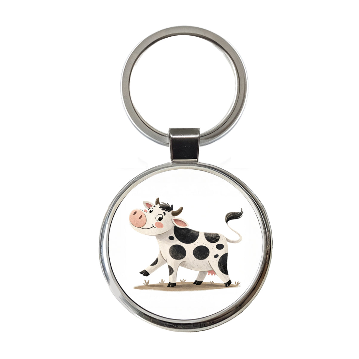 Cow Children's Illustration Style Round Metal Keychain