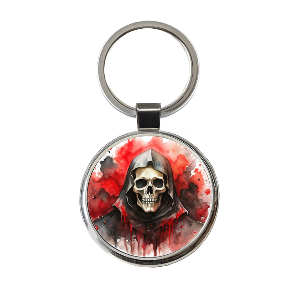 Death Grim Reaper Black Red Shades Watercolor Round Metal Keychain