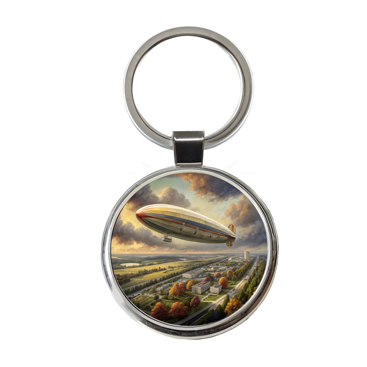 Dirigible Airship In Flight Over New Jersey Round Metal Keychain