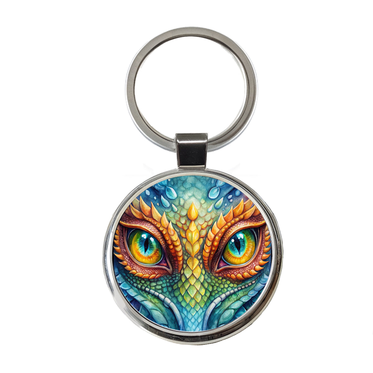 Dragon Eyes Close Up Watercolor Round Metal Keychain