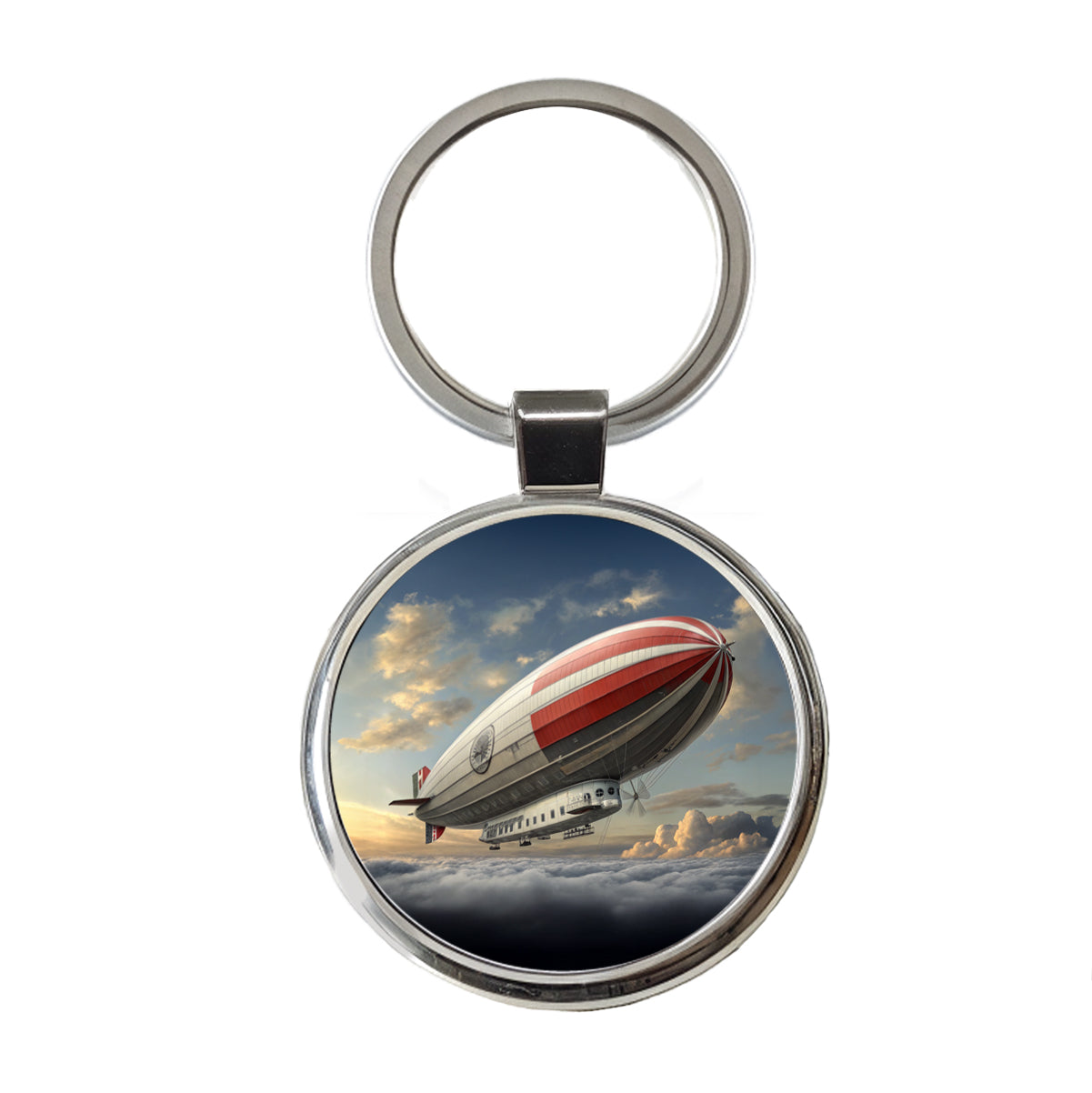 Early 1900's Dirigible Airship Blimp Round Metal Keychain