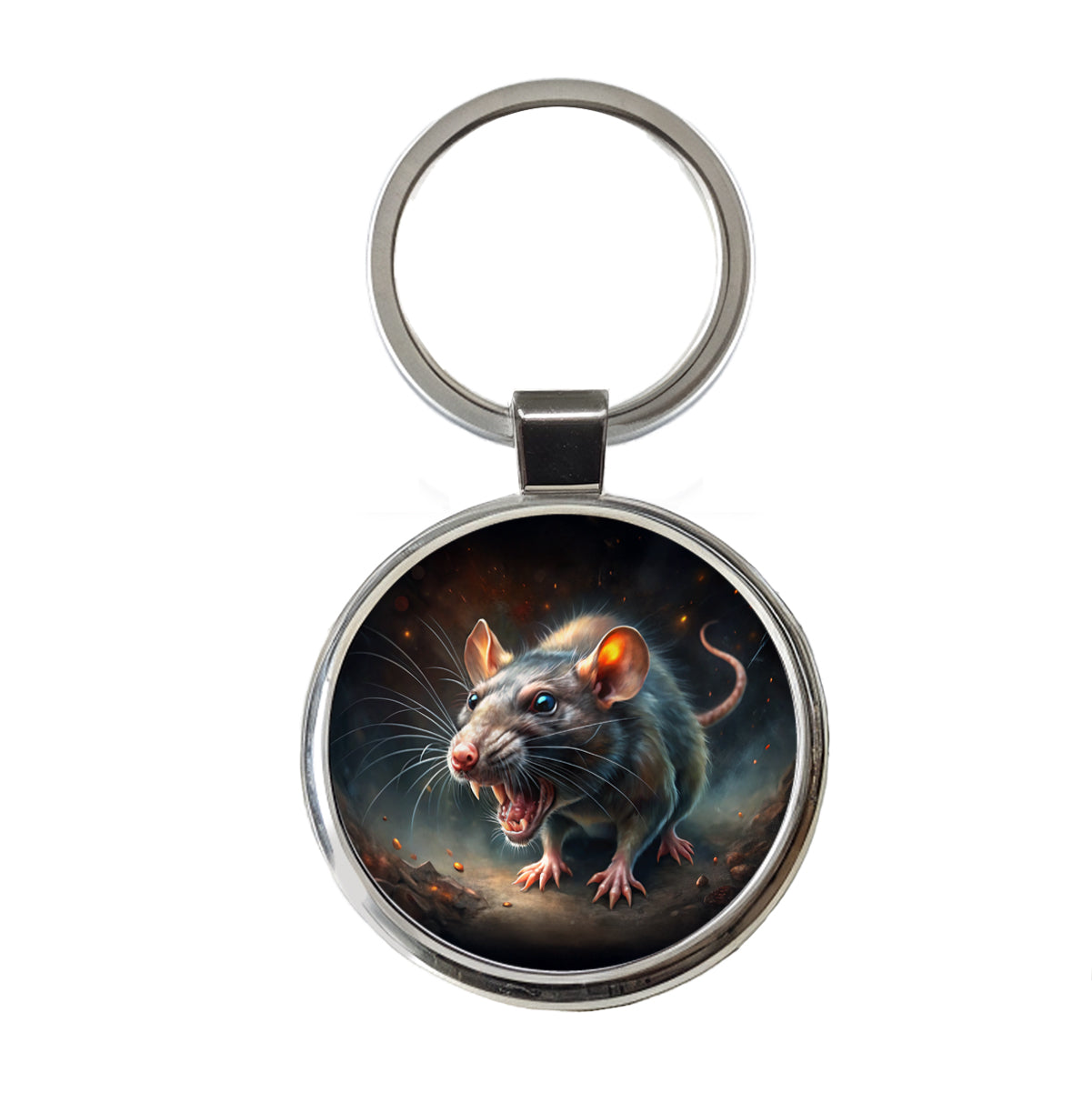 Evil Angry Rat Black Watercolor Round Metal Keychain