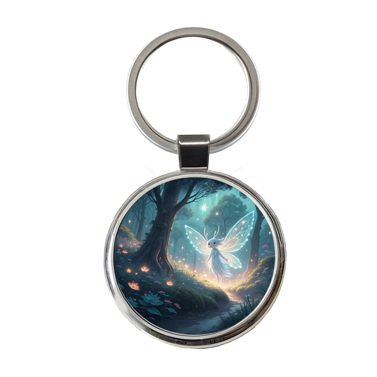 Forest Spirit Japanese Anime Style Fantasy Round Metal Keychain