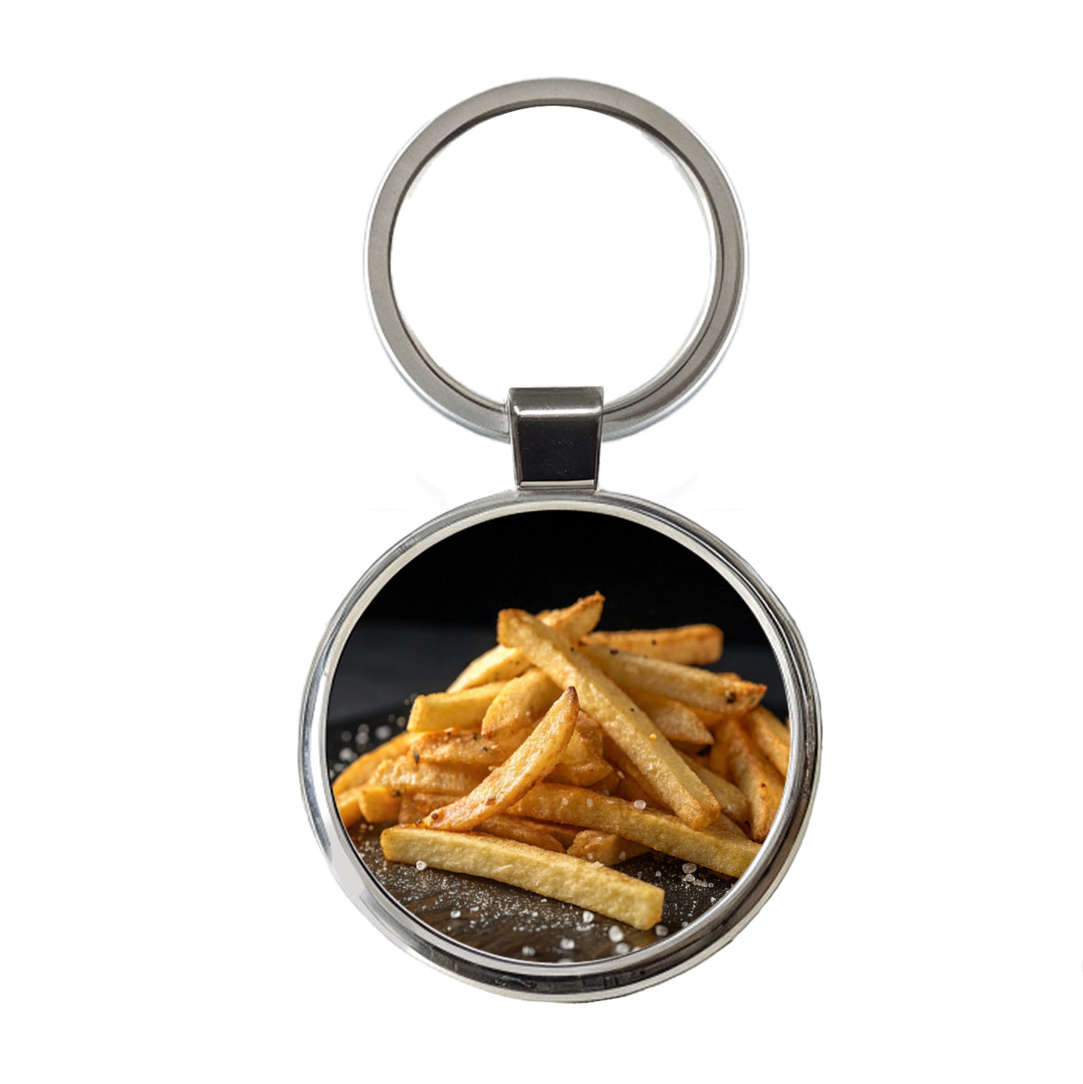 French Fries Round Metal Keychain