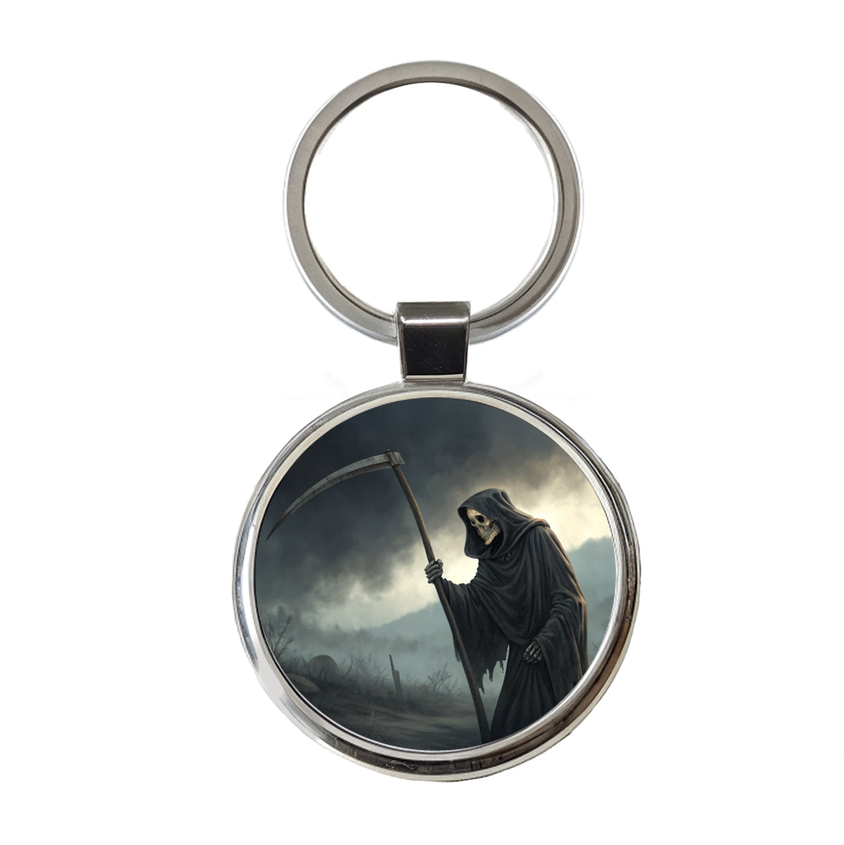 Grim Reaper Death Halloween Round Metal Keychain