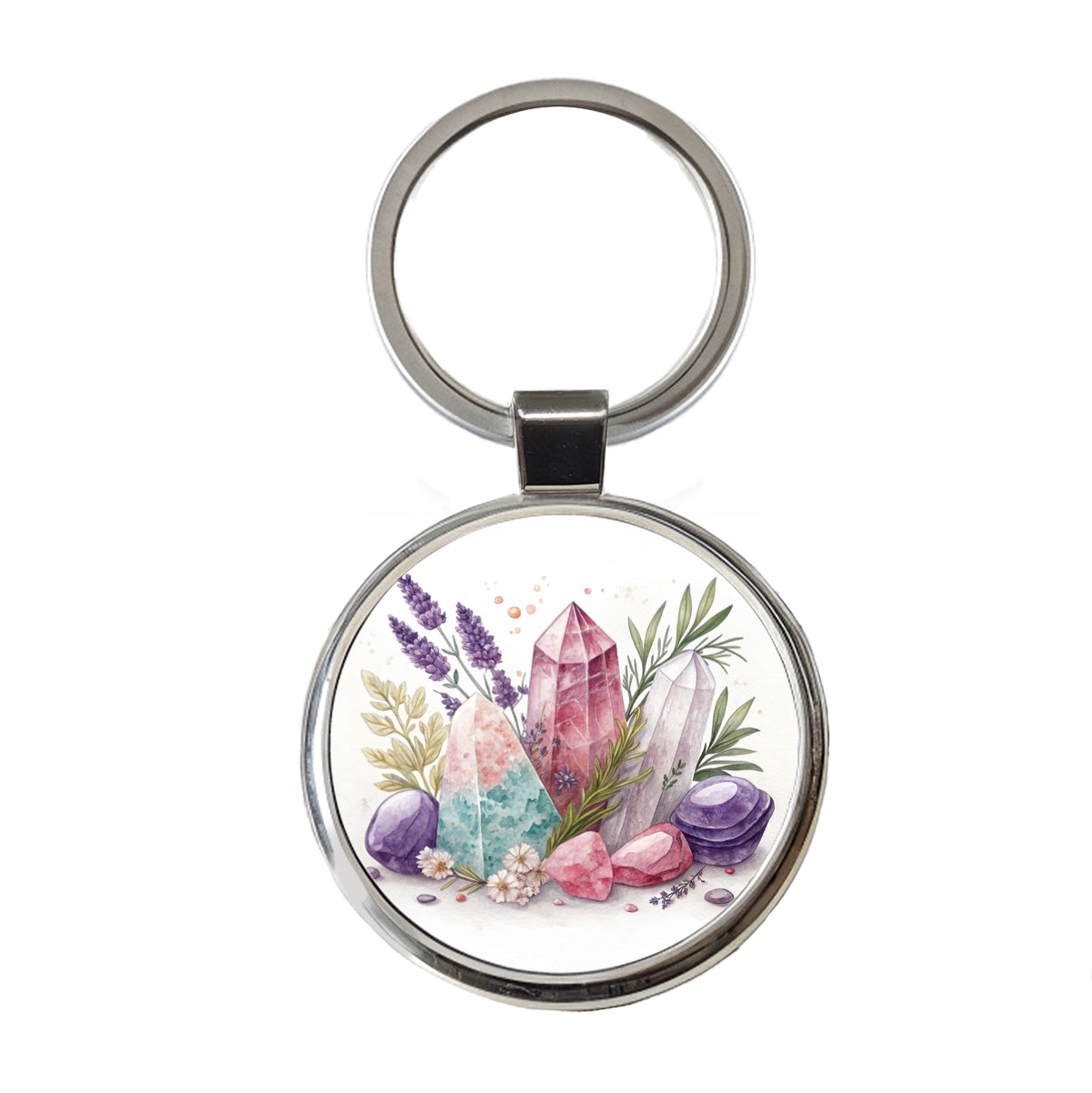 Healing Crystals and Herbs Round Metal Keychain