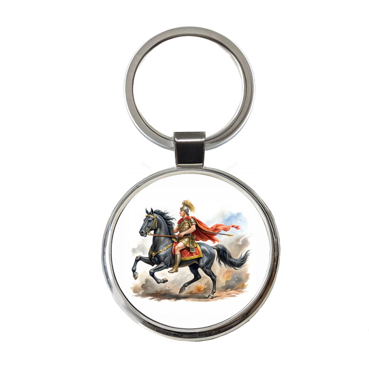 Historical Alexander The Great On His Horse Bucephalus Watercolor Round Metal Keychain