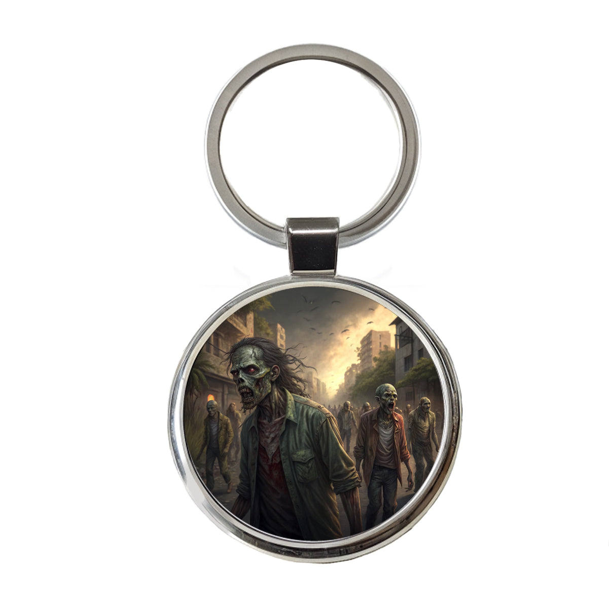 Horde Of Zombies Monsters Halloween Round Metal Keychain