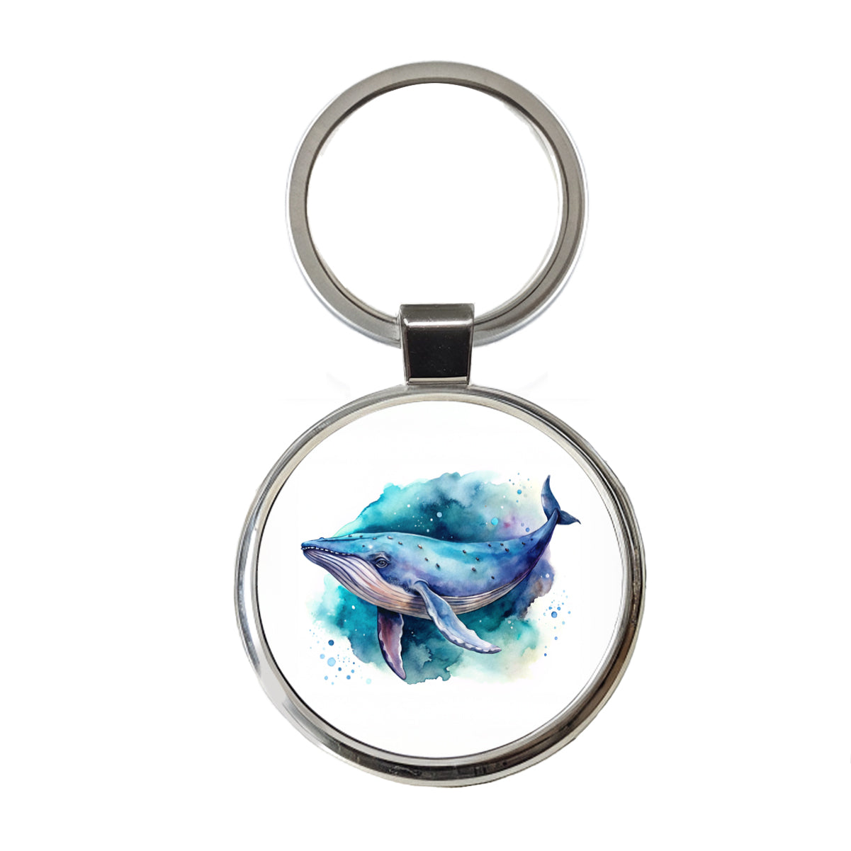 Humpback Whale Watercolor Round Metal Keychain