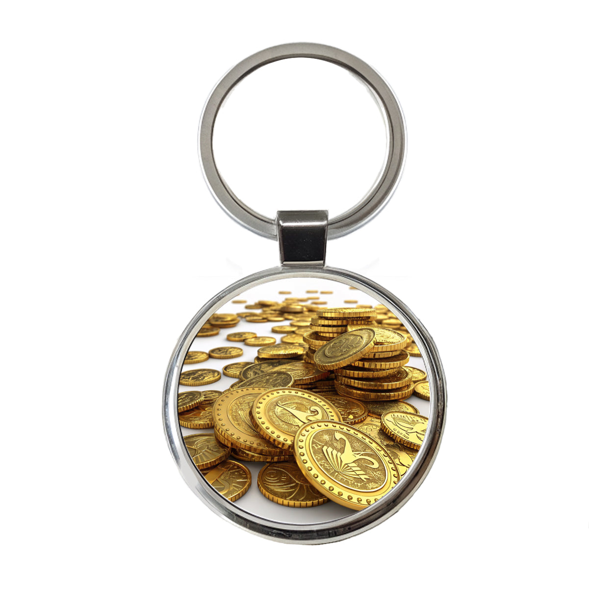 Lots of Gold Coins Round Metal Keychain