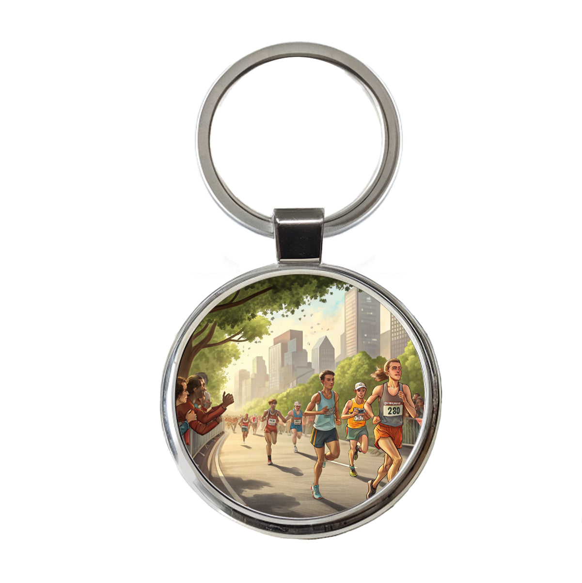 Marathon Running Race Jogging Round Metal Keychain