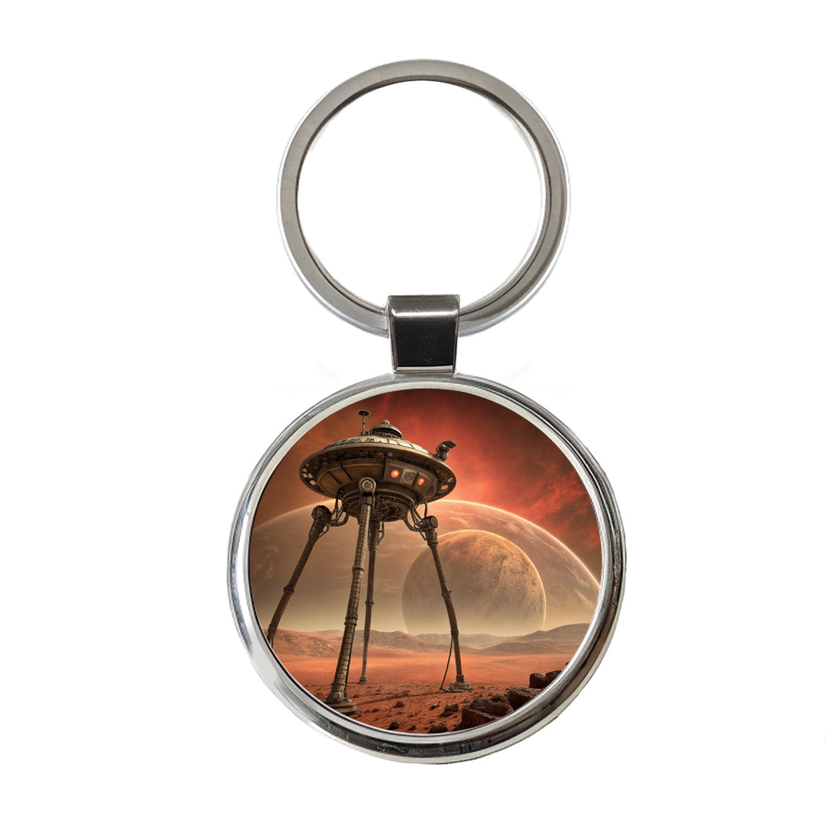 Martian Tripod War Machine Sci-fi From War Of The Worlds Round Metal Keychain
