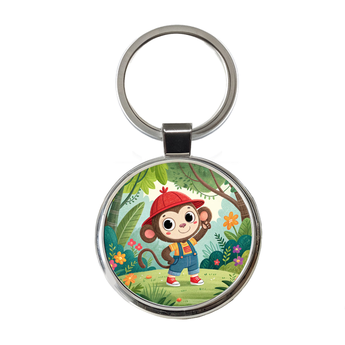 Monkey Children's Illustration Style Round Metal Keychain