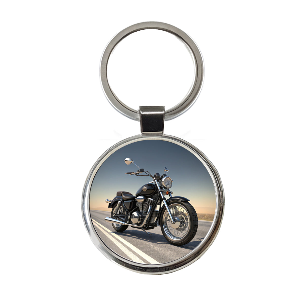 Motorcycle on the Road Round Metal Keychain