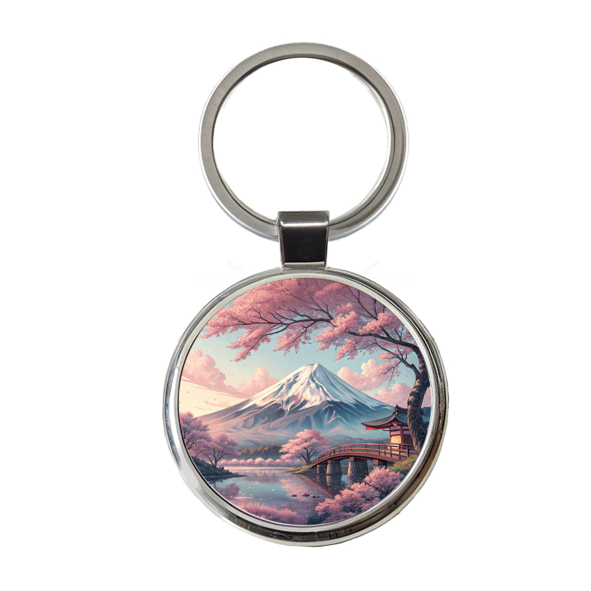 Mount Fuji During Cherry Blossom Season Japan Round Metal Keychain