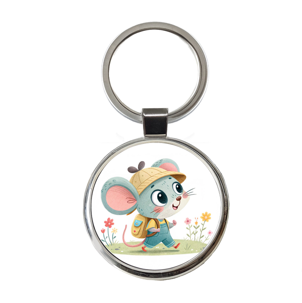 Mouse Children's Illustration Style Round Metal Keychain