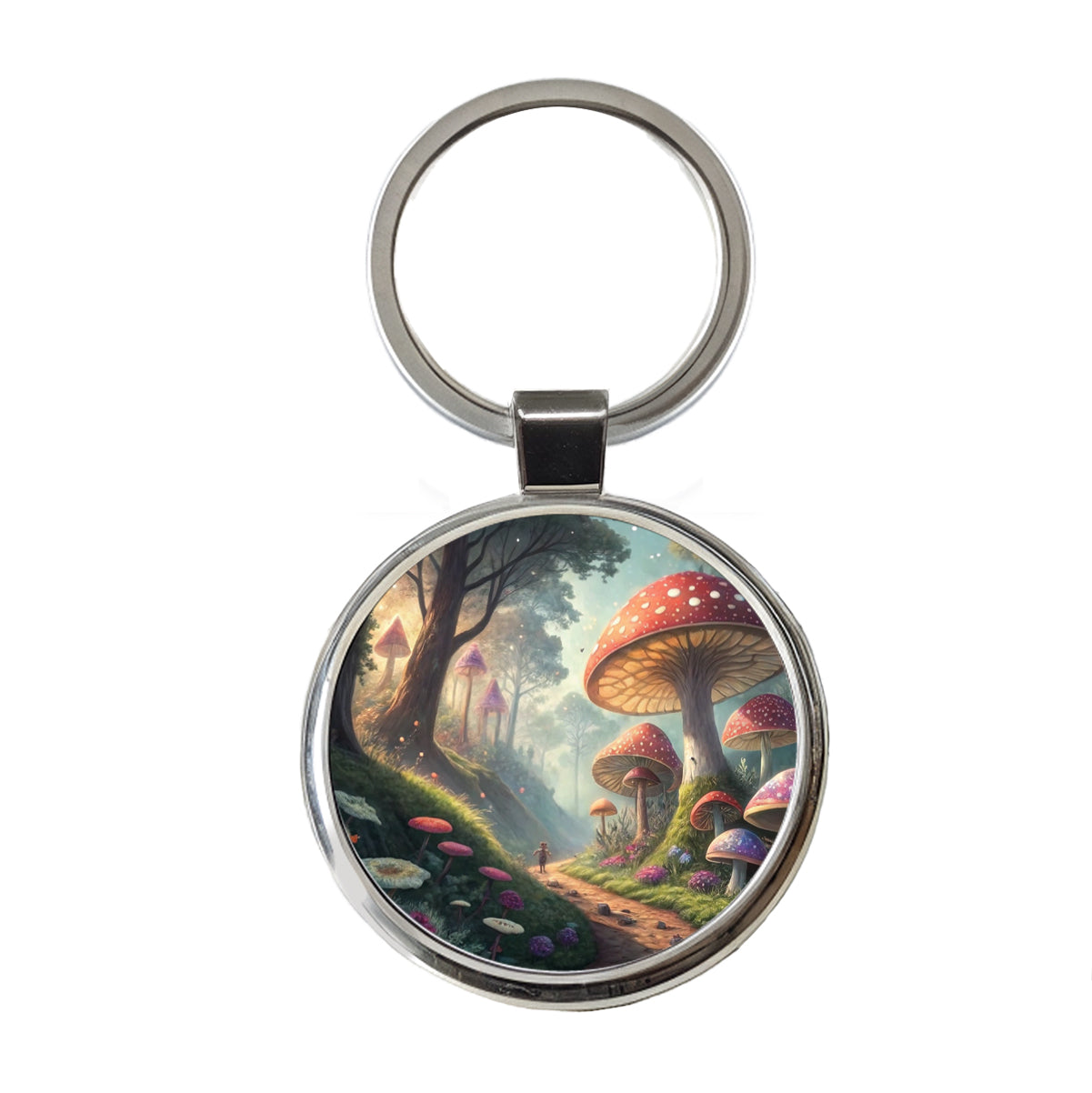 Mushroom Forest Anime Style Fantasy Round Metal Keychain