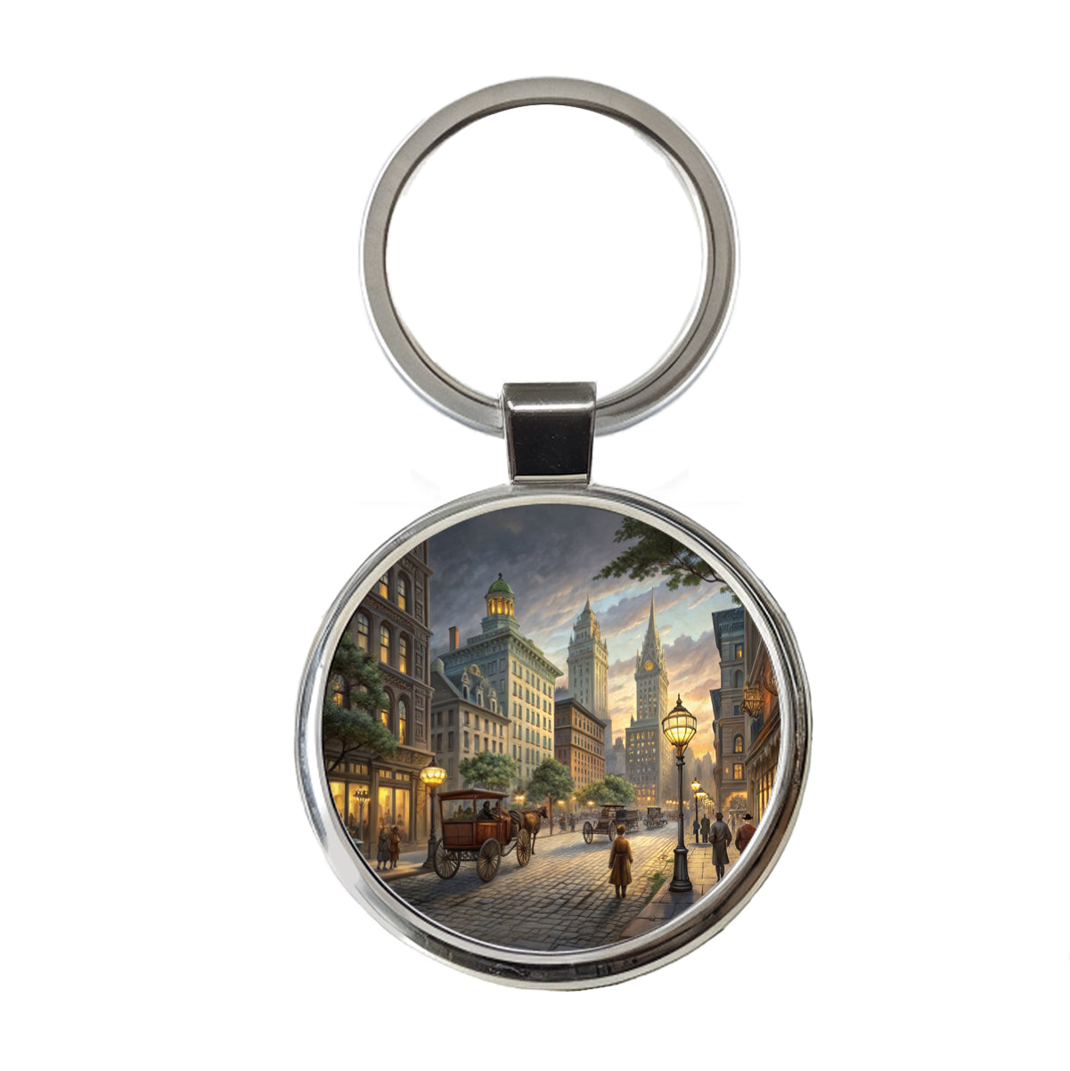 New York City Street in the 1800's Round Metal Keychain