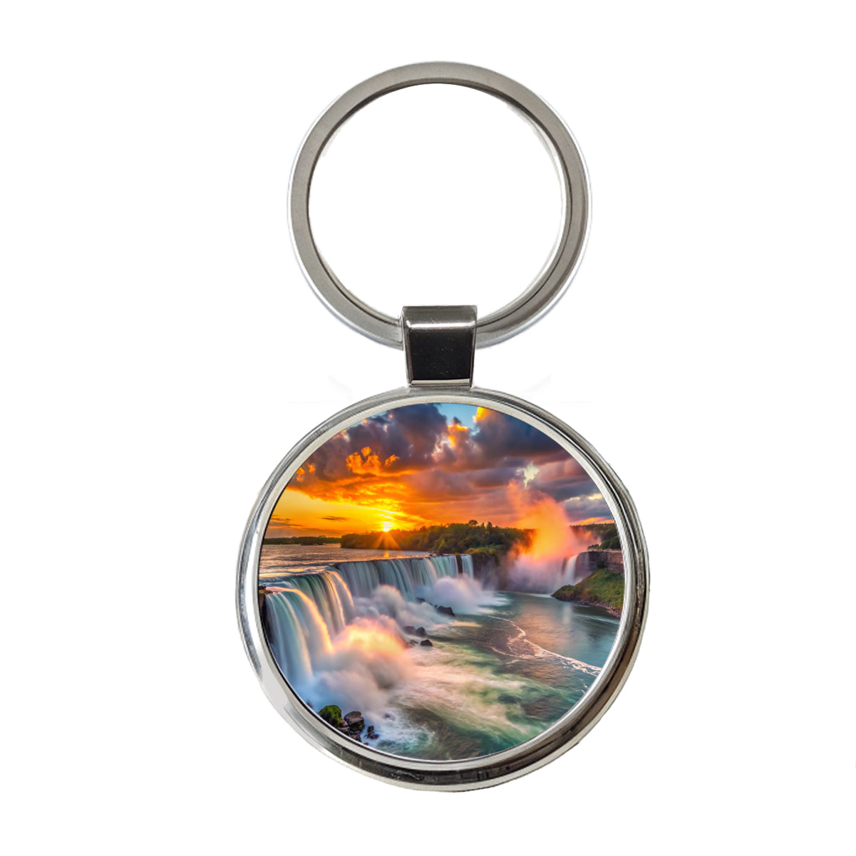 Niagara Falls At Sunset New York Round Metal Keychain