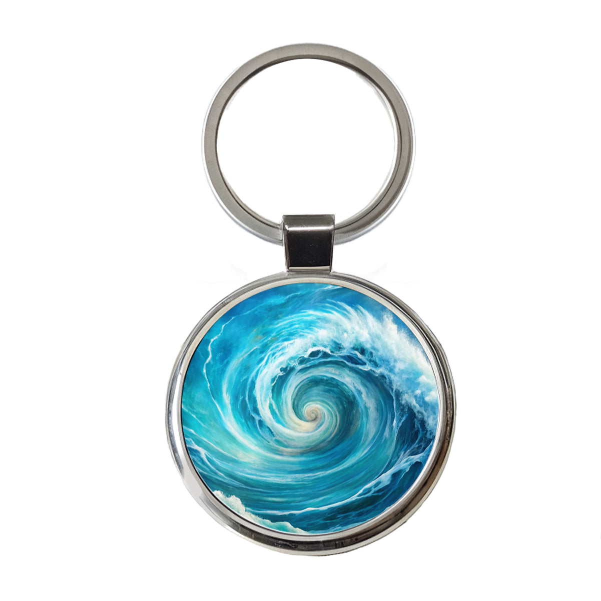 Ocean Spiral Whirlpool Watercolor Round Metal Keychain
