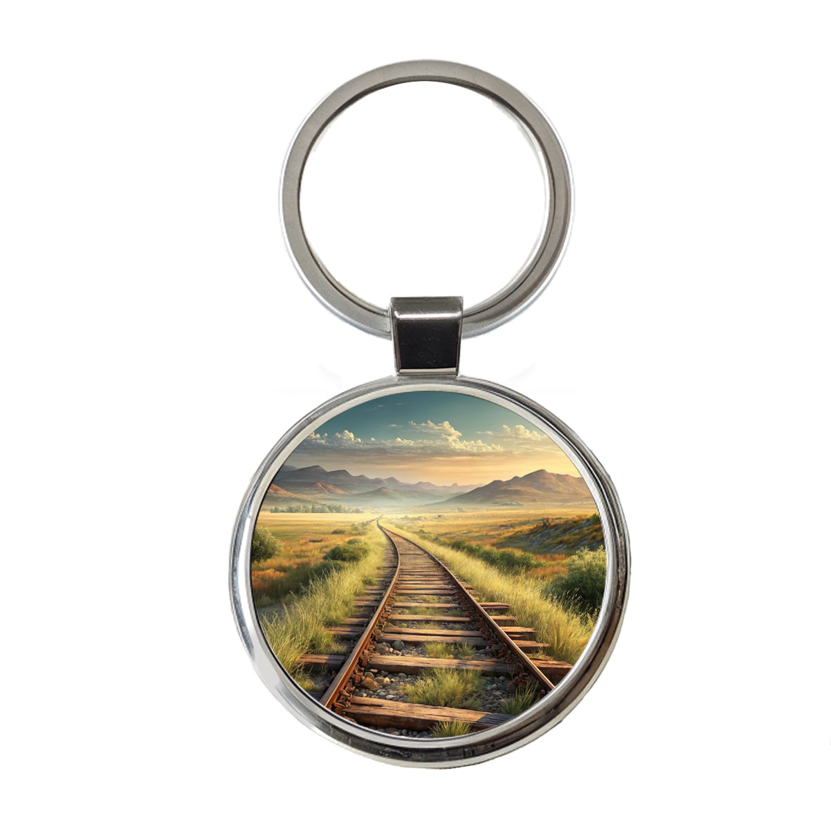 Old Train Tracks Vanishing Into The Distance Round Metal Keychain