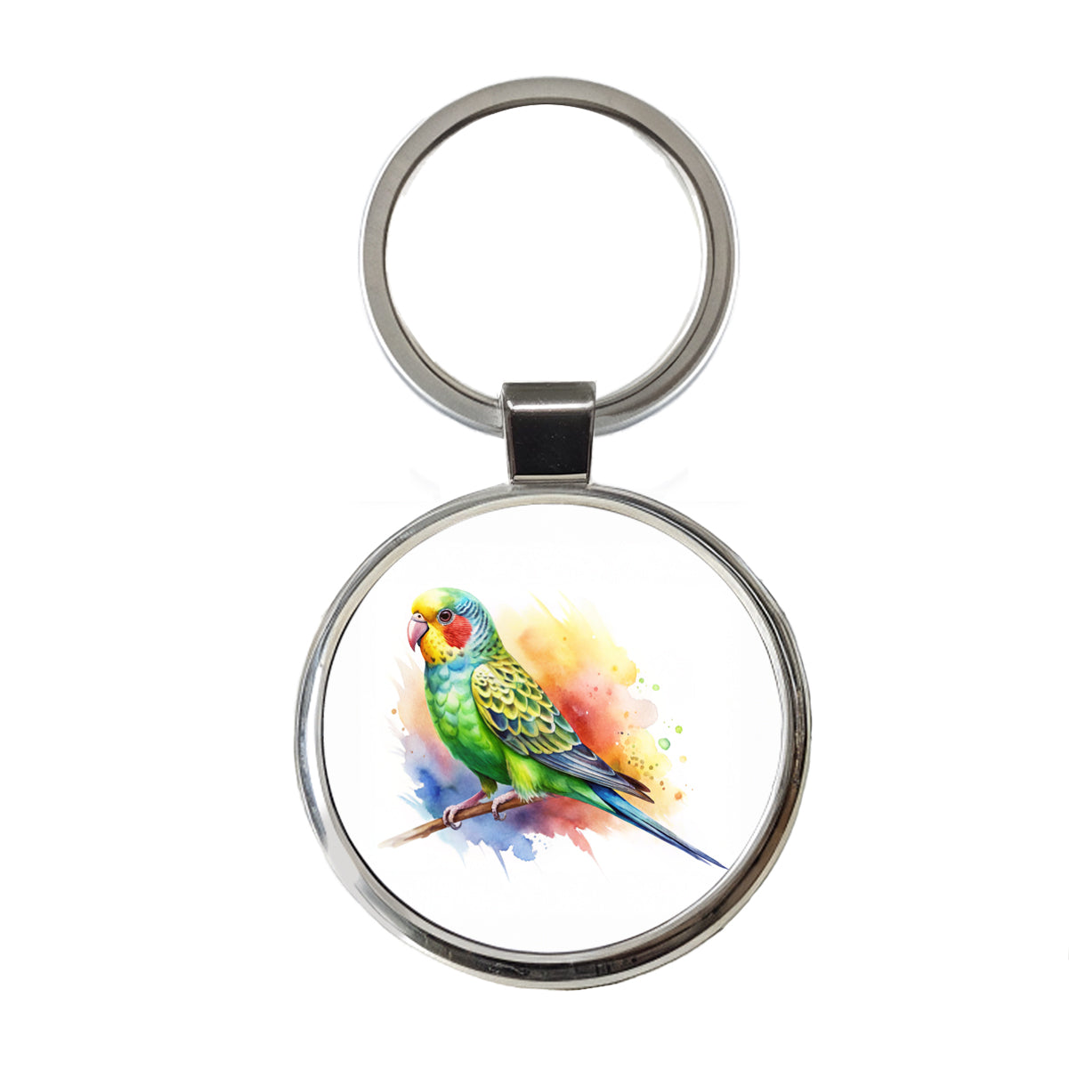 Parakeet Watercolor Round Metal Keychain