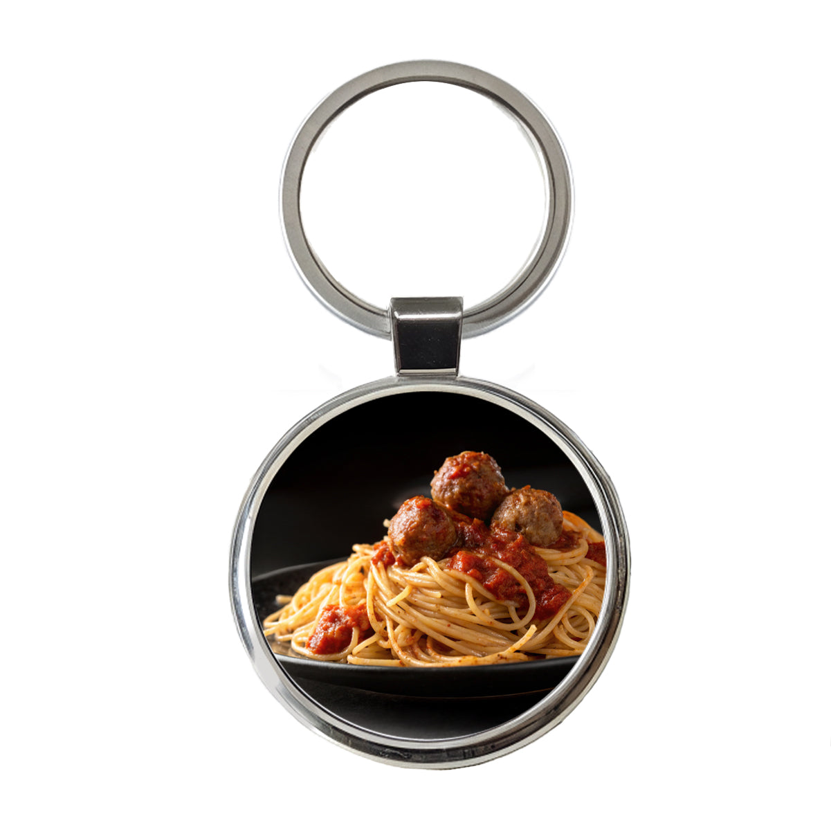 Pasta Spaghetti Sauce And Meatballs Round Metal Keychain
