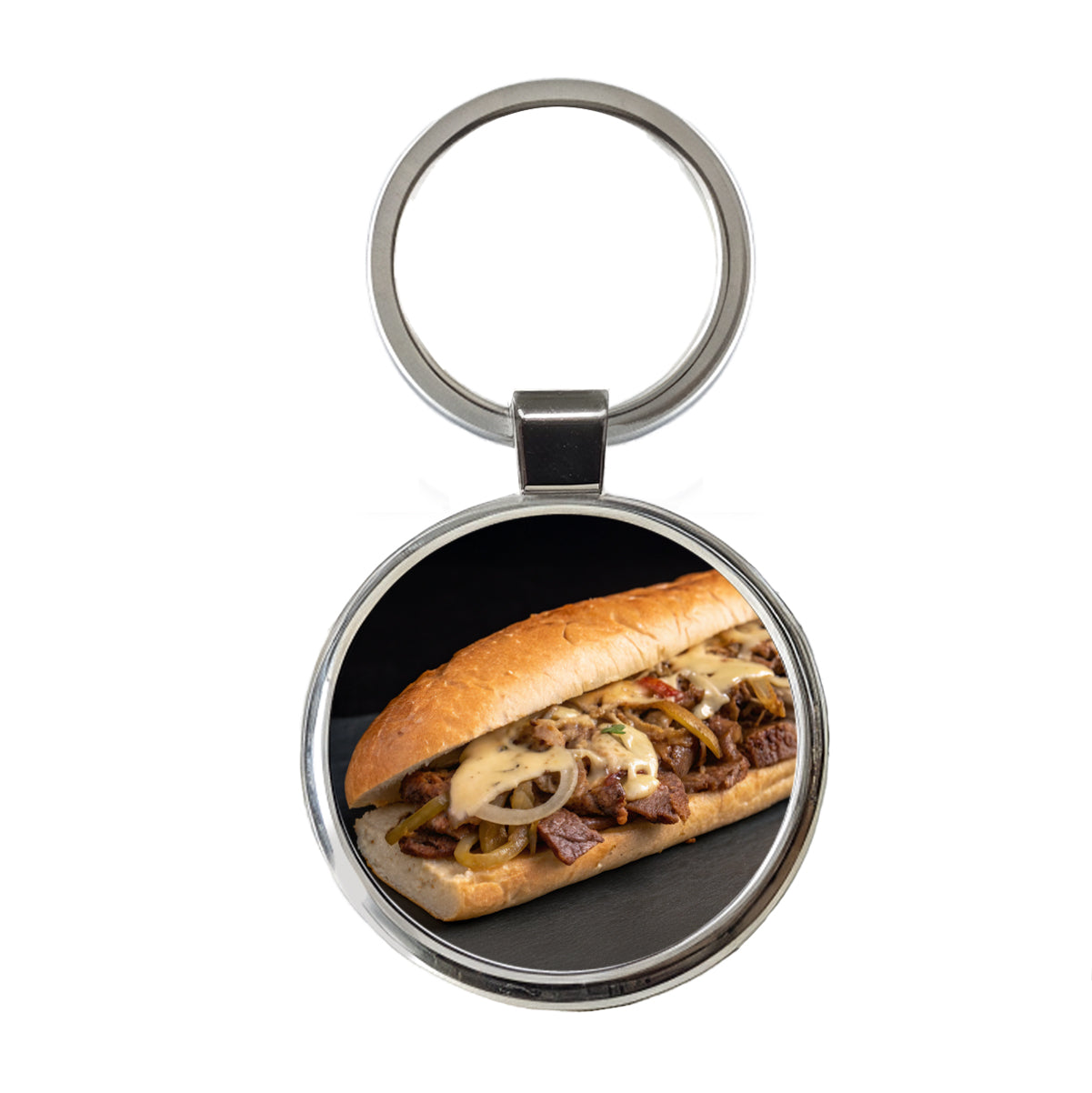 Philly Cheesesteak Sub Sandwich Round Metal Keychain