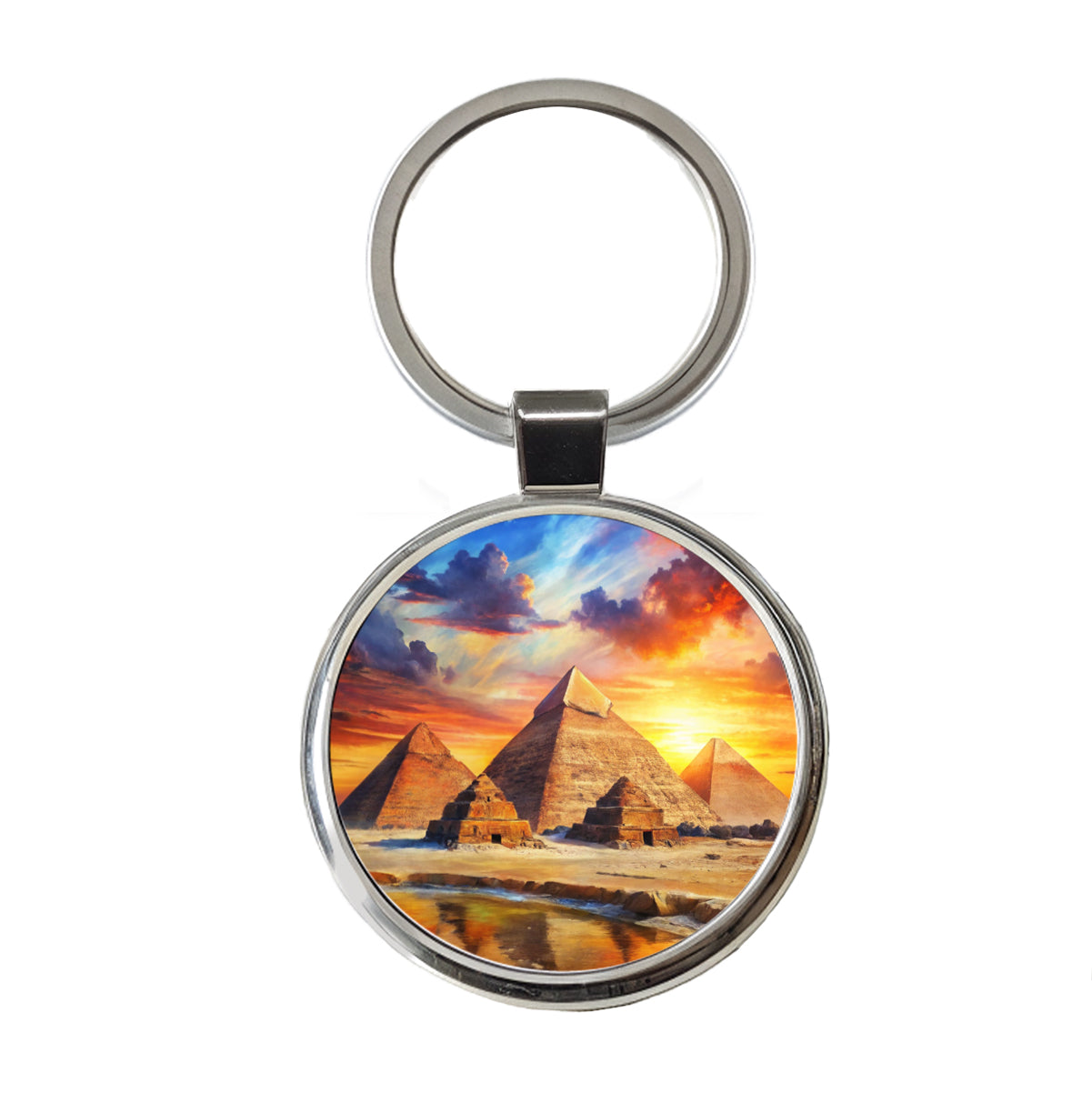 Pyramids Of Giza Egypt At Sunset Watercolor Round Metal Keychain