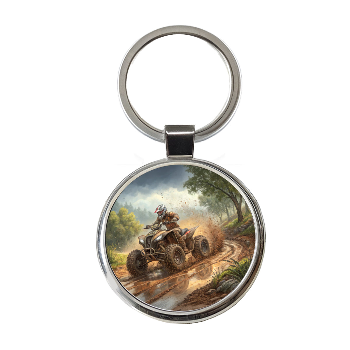 Quad ATV Off-Road Mud Racing Round Metal Keychain