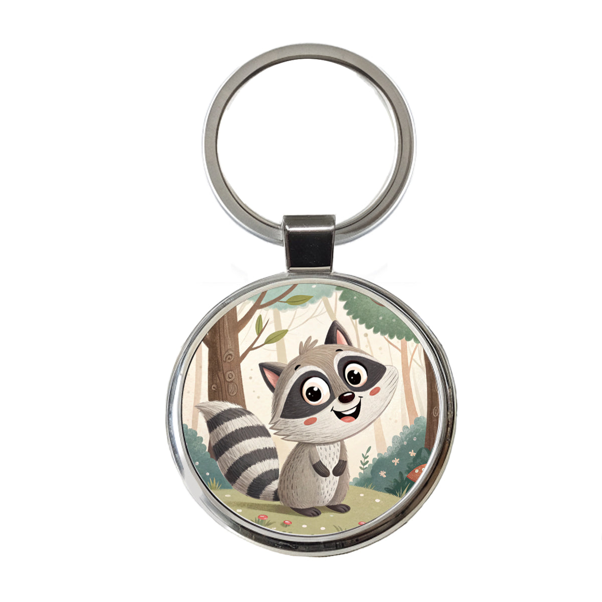 Raccoon Children's Illustration Style Round Metal Keychain