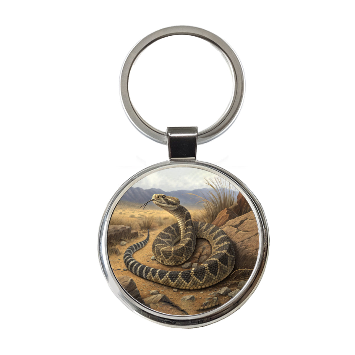 Rattlesnake Reptile on the Prairie Desert Round Metal Keychain