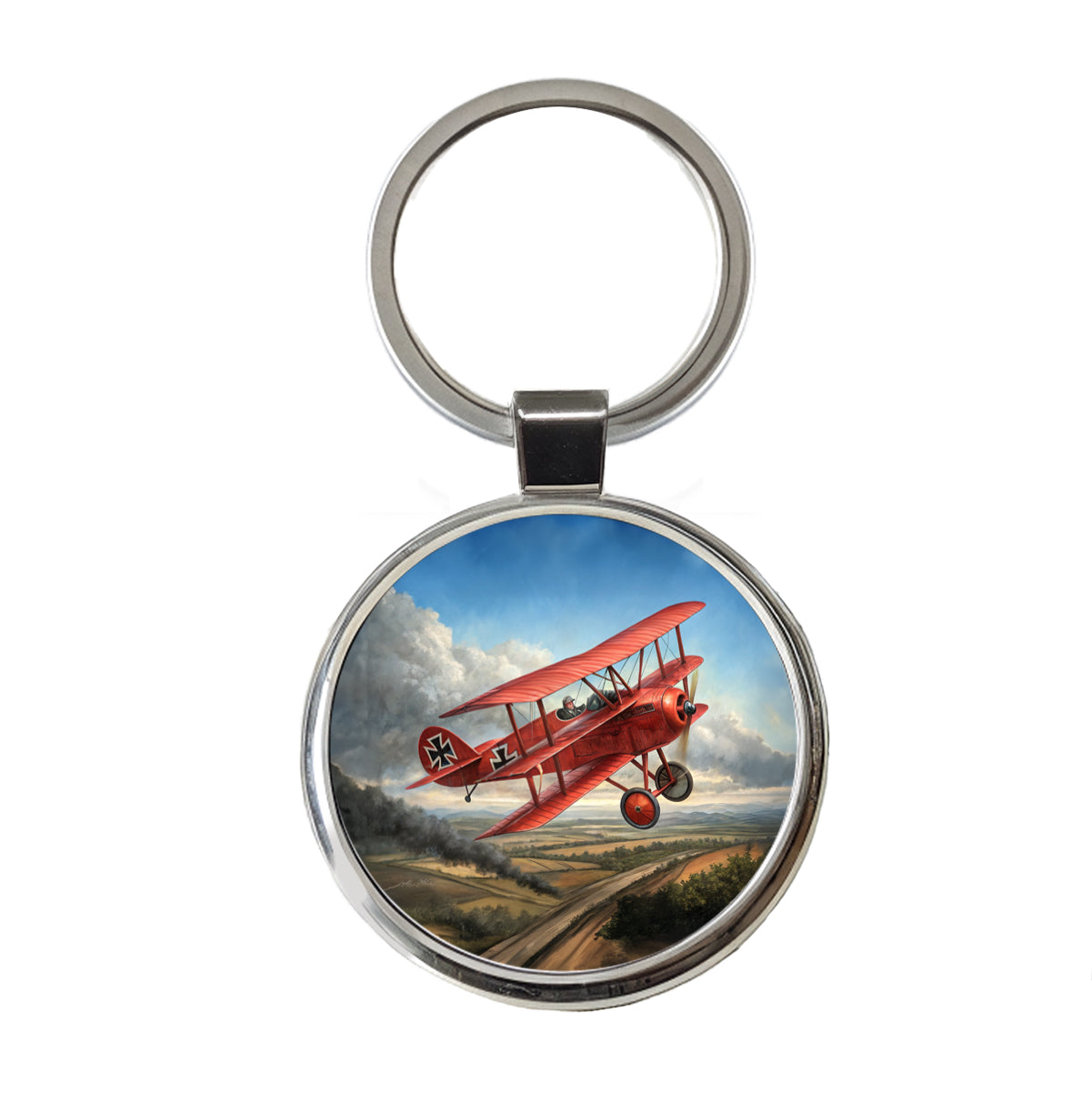 Red Baron's WWI Fokker Triplane Round Metal Keychain