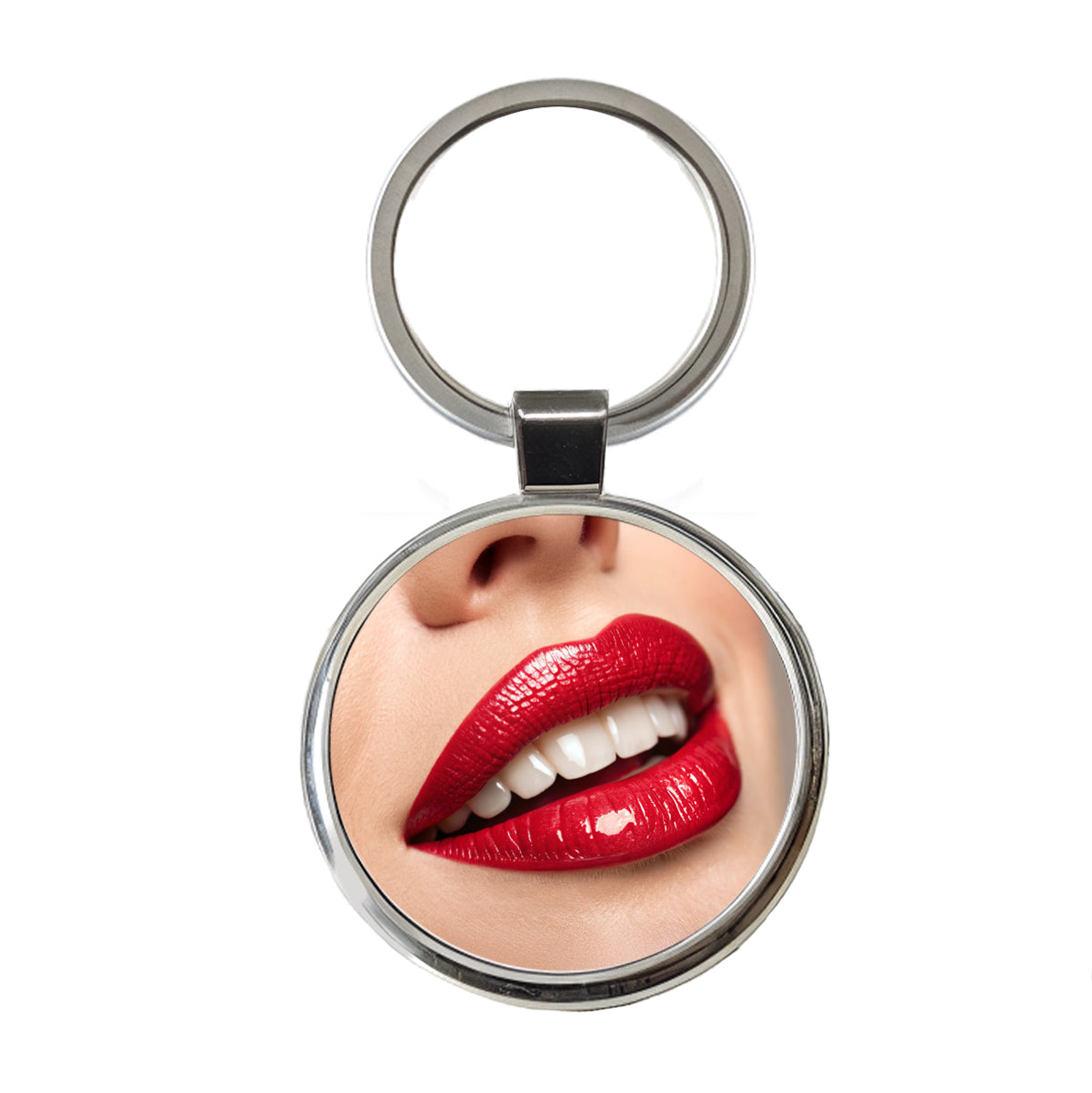 Red Lips Smile Round Metal Keychain