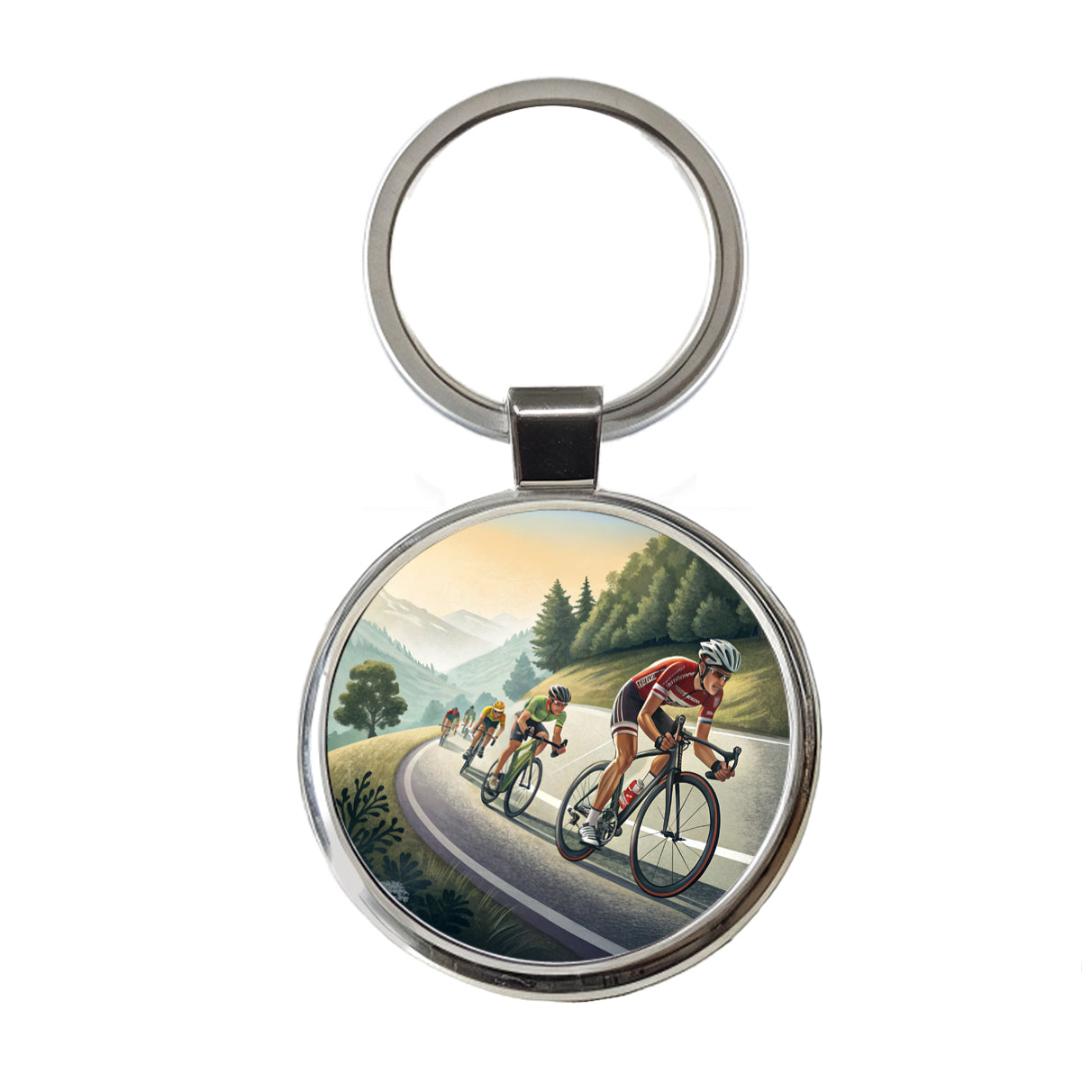 Road Bicycle Bike Racing Round Metal Keychain