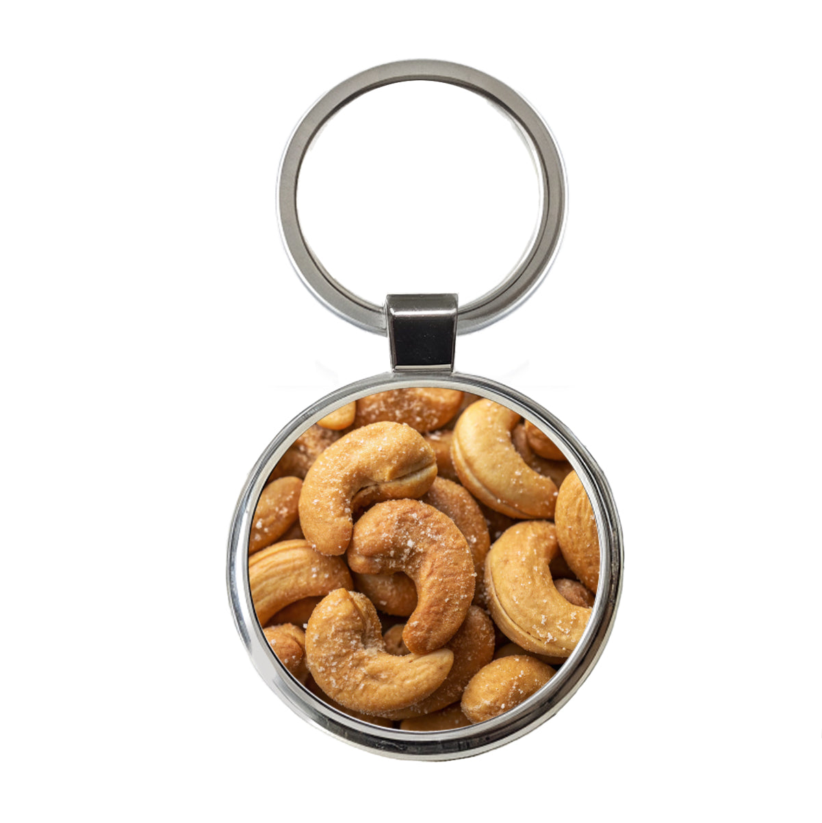 Roasted Salted Cashews Nuts Round Metal Keychain