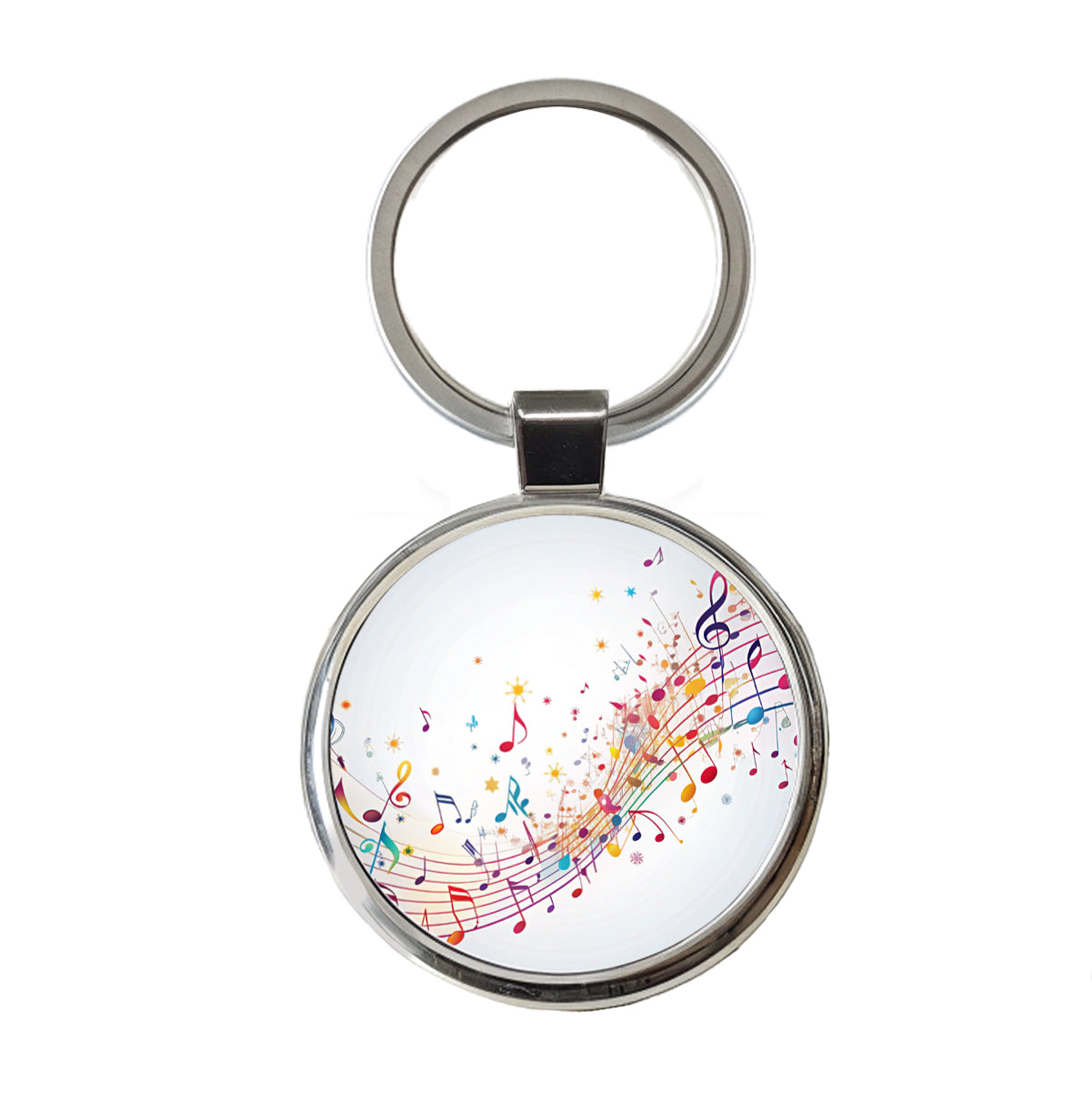 Scattered Music Notes Design Round Metal Keychain