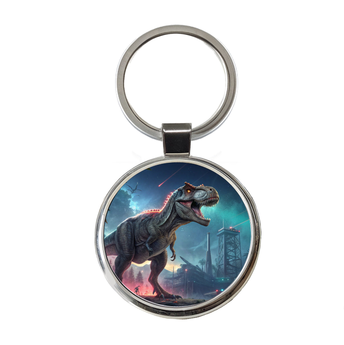 Sci-fi Futuristic T-Rex Dinosaur Round Metal Keychain