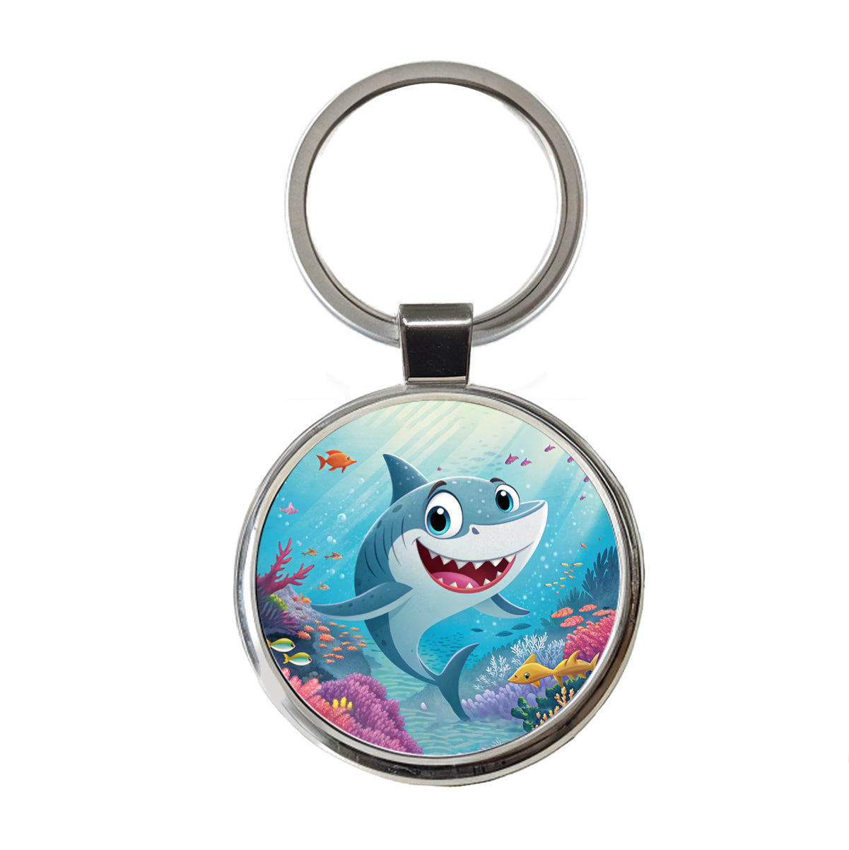 Shark Children's Illustration Style Round Metal Keychain
