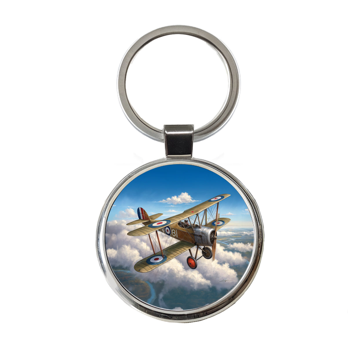 Sopwith Camel WWI British Fighter Plane Round Metal Keychain